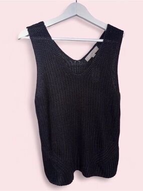 LOFT Black Ribbed V-Neck Knit Tank